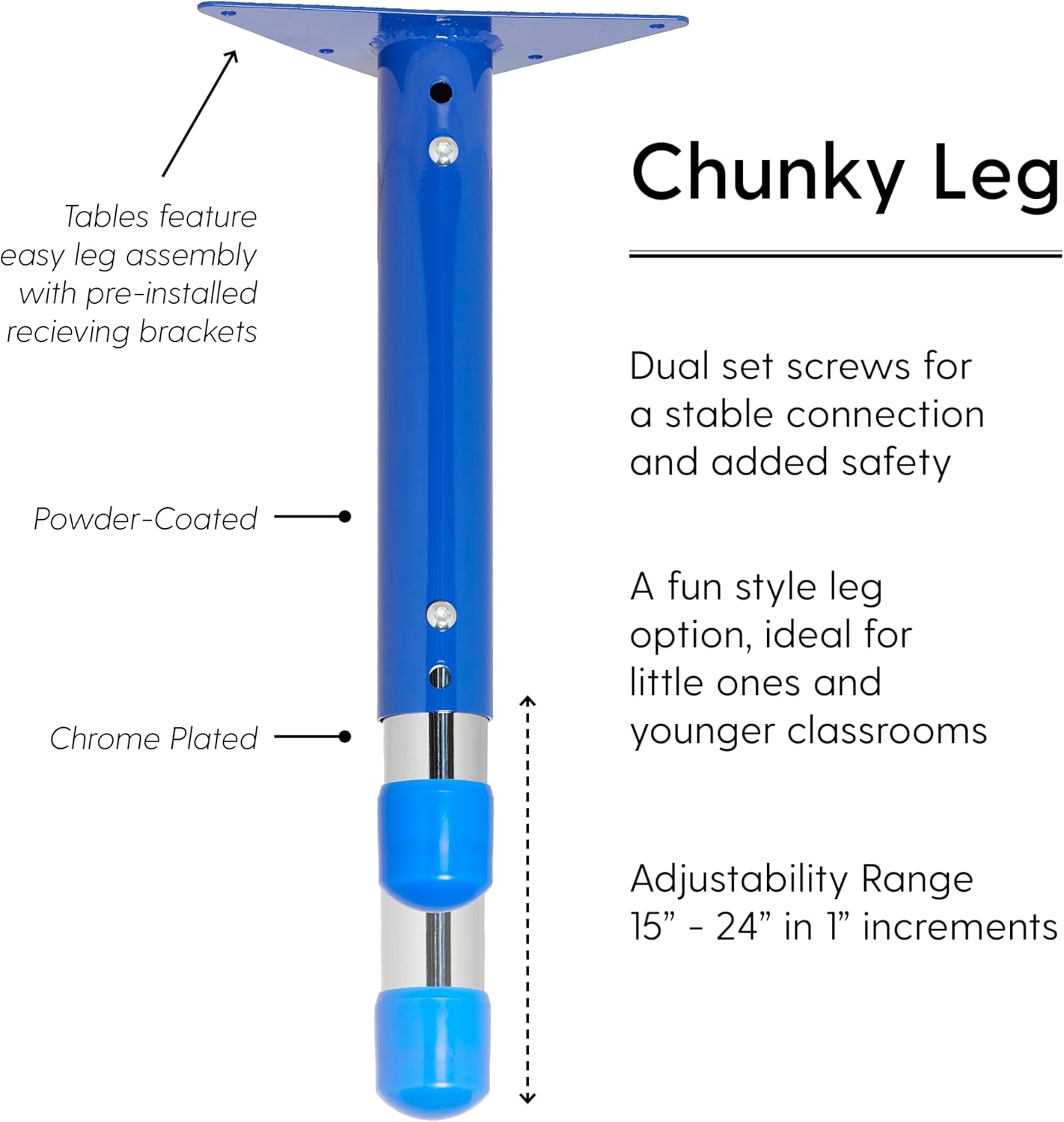 FDP Rectangle Activity School and Classroom Kids Table (24 x 36 inch), Chunky Toddler Leg, Adjustable Height 15-24 inches - Gray Top and Blue Edge