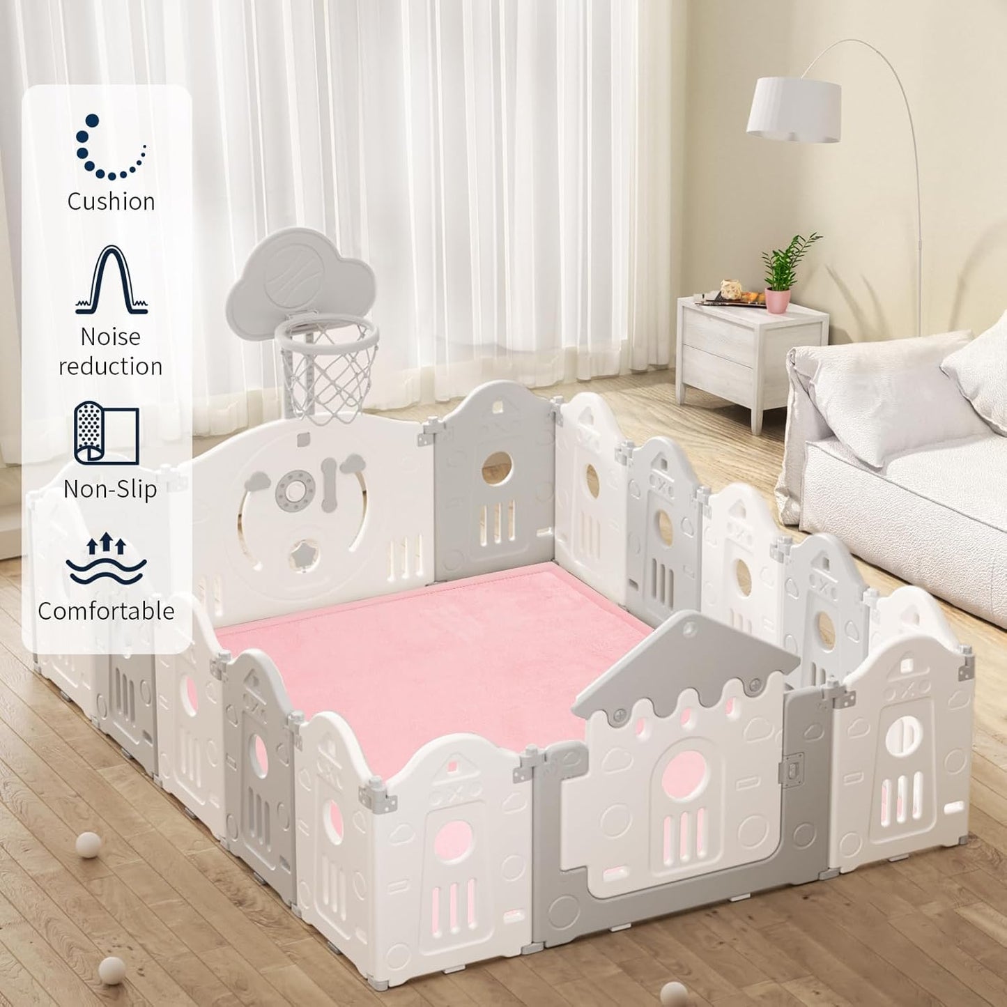 ACOMOPACK Baby Play Mat for Floor 1.3" Thick Memory Foam Play Mat 59"×71" Tummy Time Crawling with Non-Slip Bottom for Living Room,Nursery,Soft Velvet Playpen Mats for Kids,Infants（Pink）