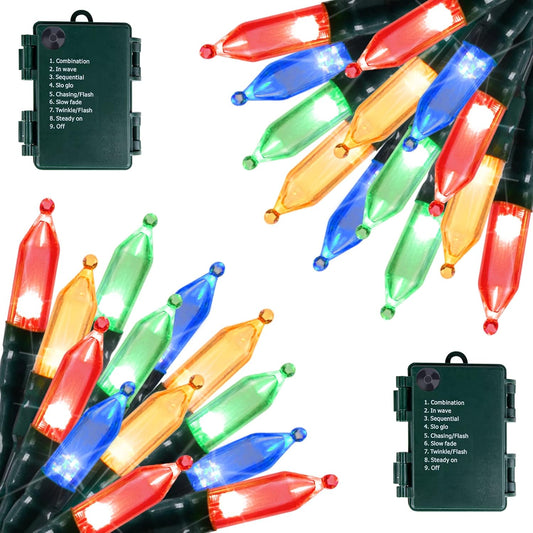 Battery Operated Christmas Lights 2 Pack 18 Feet 50 LED Clear Mini String Lights with 8 Modes Waterproof Tree Lights for Xmas Outdoor Indoor Holiday Party Garden Decor, Multicolor