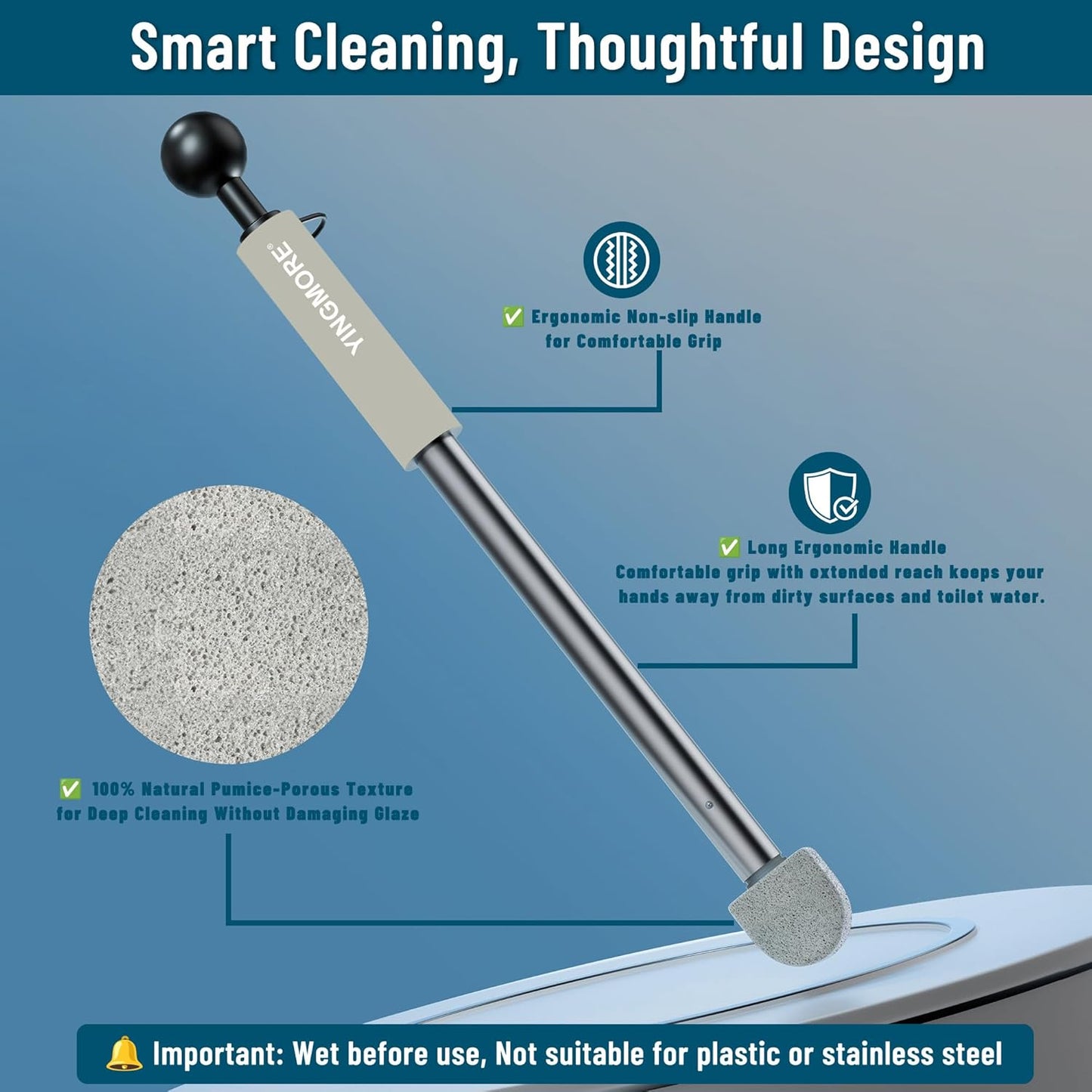 Pumice Stone for Toilet Cleaning,16.14In Extra Long Handle Toilet Pumice Stone Toilet Bowl Cleaner Brush Toilet Scrubber for Toilets Bathtubs Grills Sinks