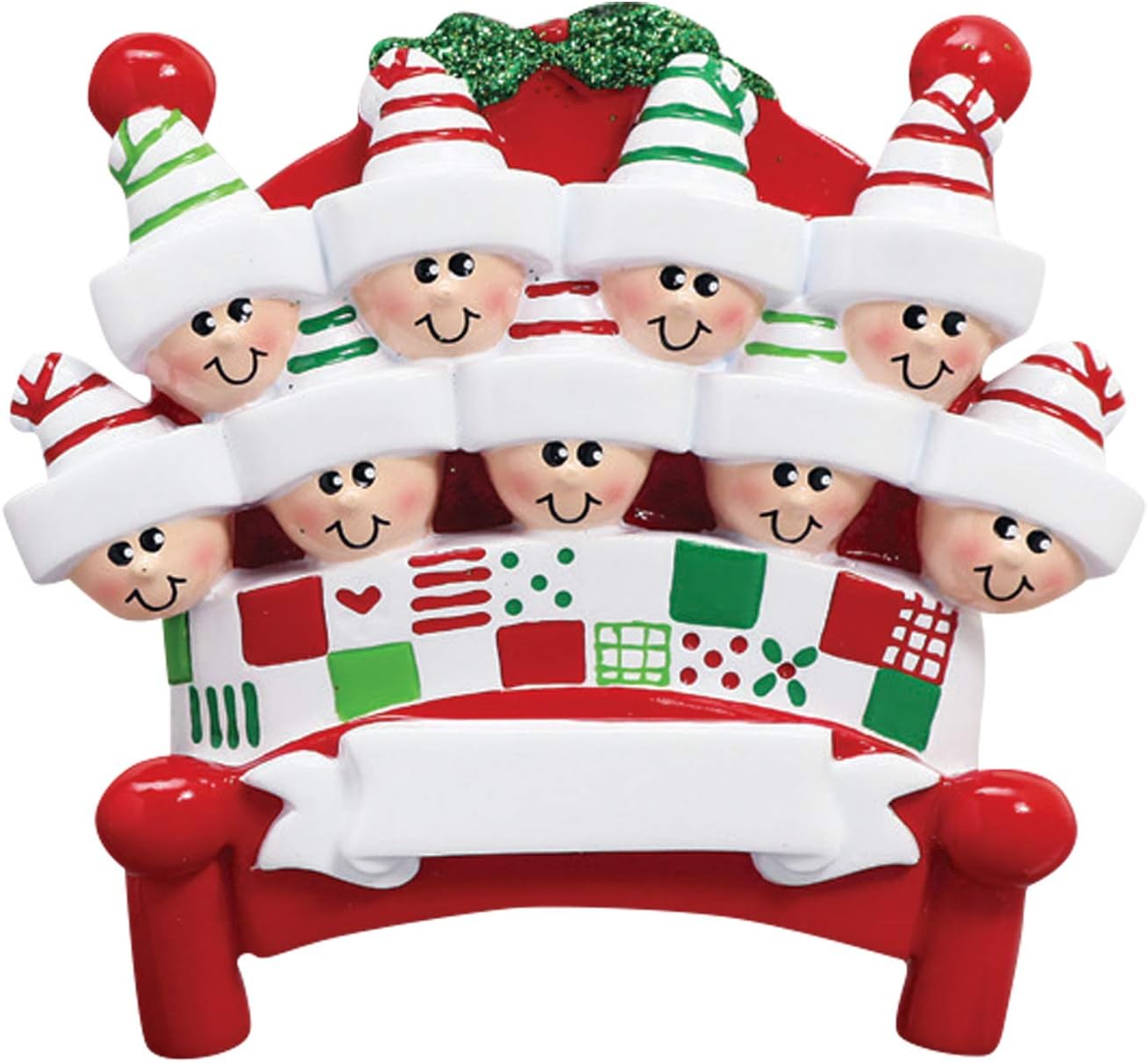 3D Bedtime Family of 9 Ornament 2025 Personalized Family Christmas Ornaments 2025 | Tucked Together Holiday Keepsake Personalized Tree Ornaments for Grandchildren Siblings & Grandkids of Nine Ornament