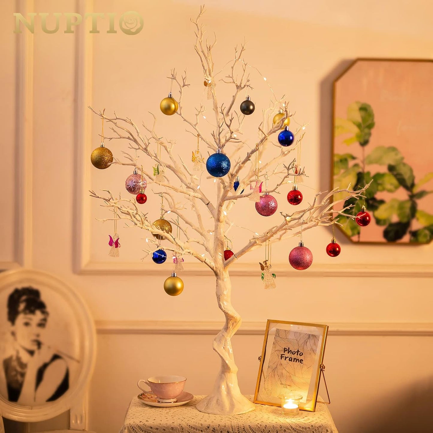 NUPTIO Artificial Christmas Tree Branch: 3.44 feet Tall White Manzanita Tree Halloween Centerpiece Wedding Centerpieces for Tables - Decorative Ornament Display Tree Branches for Weddings (2 Pc)