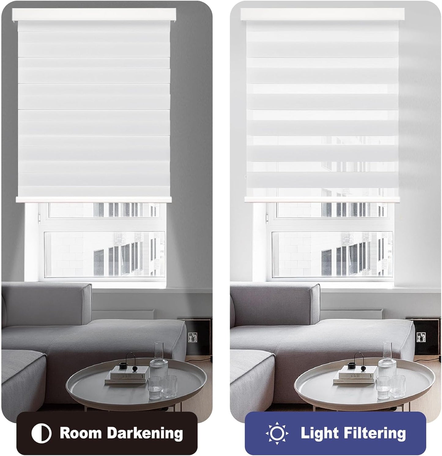 HESTIA Cordless Zebra Blinds Light Filtering Roller Shades UV Blocking Blackout Privacy Indoor Window Shades for Home Office Day and Night, Beige,47" W x 48" H