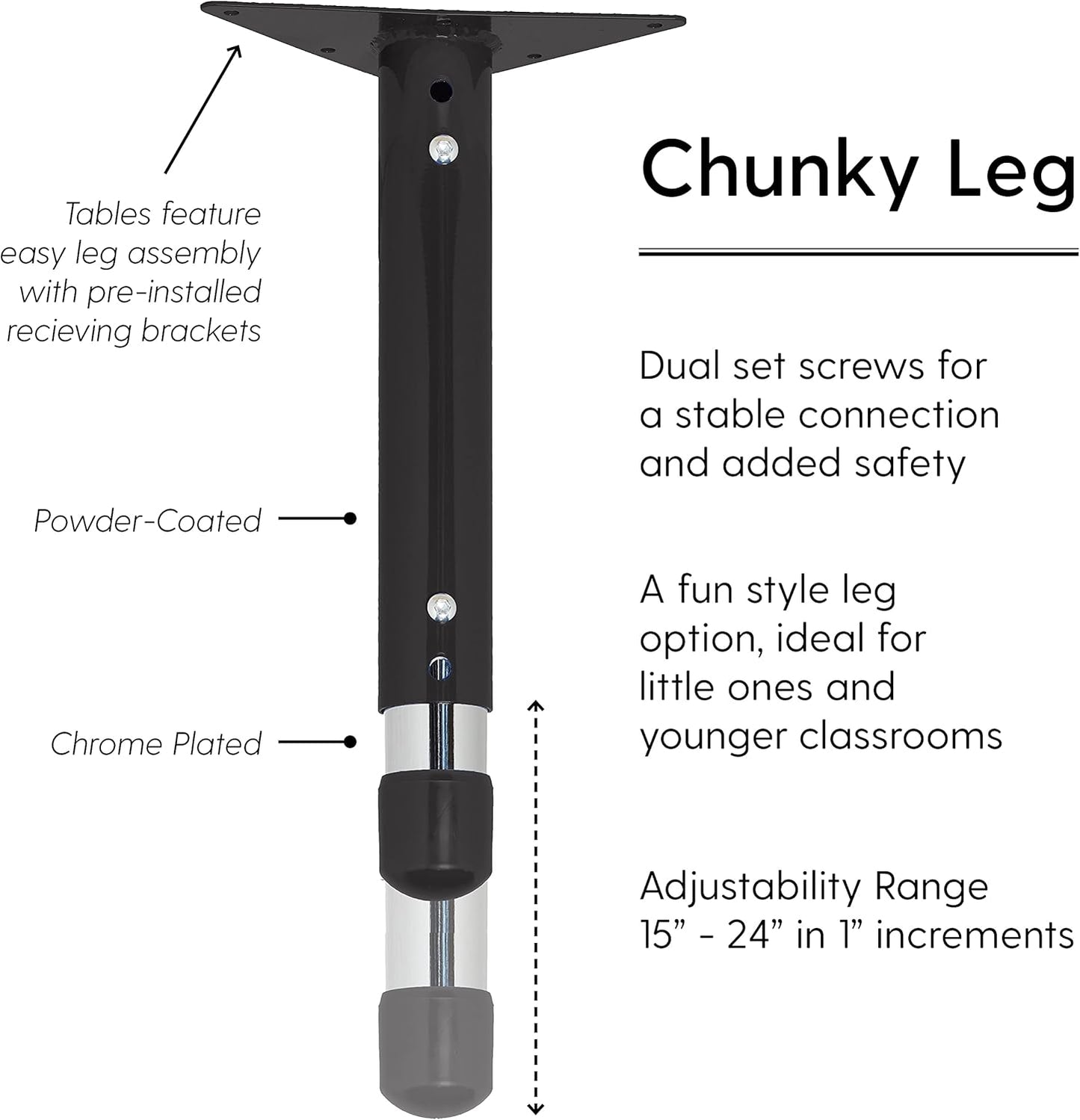 FDP Rectangle Activity School and Classroom Kids Table (36 x 60 inch), Toddler Leg, Adjustable Height 15-24 inches - Gray Top and Black Edge