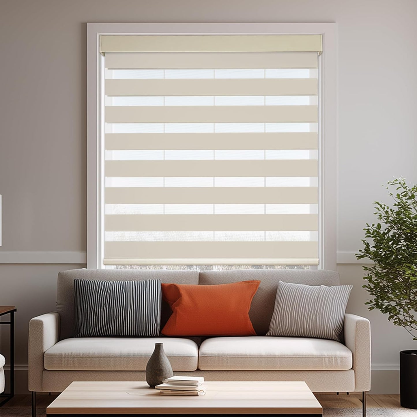 HESTIA Cordless Zebra Blinds Light Filtering Roller Shades UV Blocking Blackout Privacy Indoor Window Shades for Home Office Day and Night, Beige,27" W x 48" H