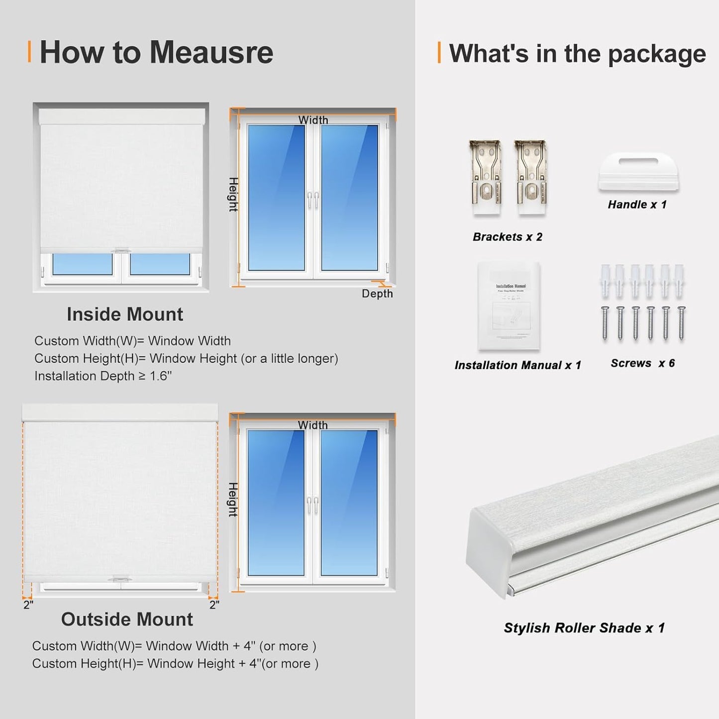 Persilux Blackout Roller Shades & Blinds Windows Shades Free-Stop with Jacquard Fabric, Cordless Blinds Pull Down Shades for Home, Easy to Install for Door/Office, White(30" W x 56" H)