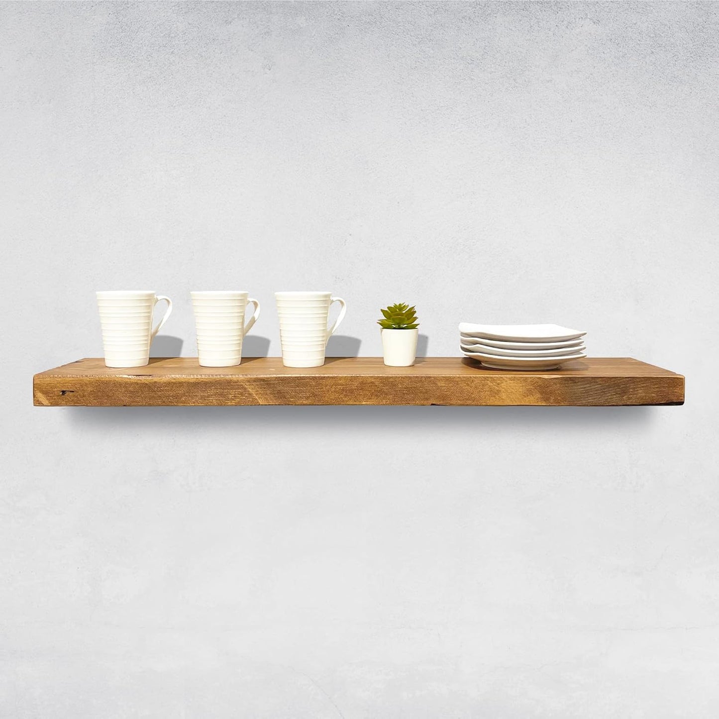 URBANDI, Rustic Floating Shelves, Set of 2, Hidden Bracket, Solid Wood, Heavy Duty, Wall Mounted Shelves, (Brown, 60Wx8D)