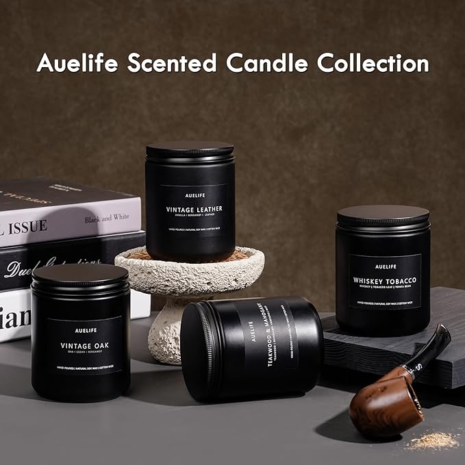 Rum & Oak Candle | Candles for Men, Gifts for Men - Masculine Scent - Soy Candles for Home Scented - Scented Candle for Home, Aromatherapy Candle for Bedroom - 7oz Black Jar