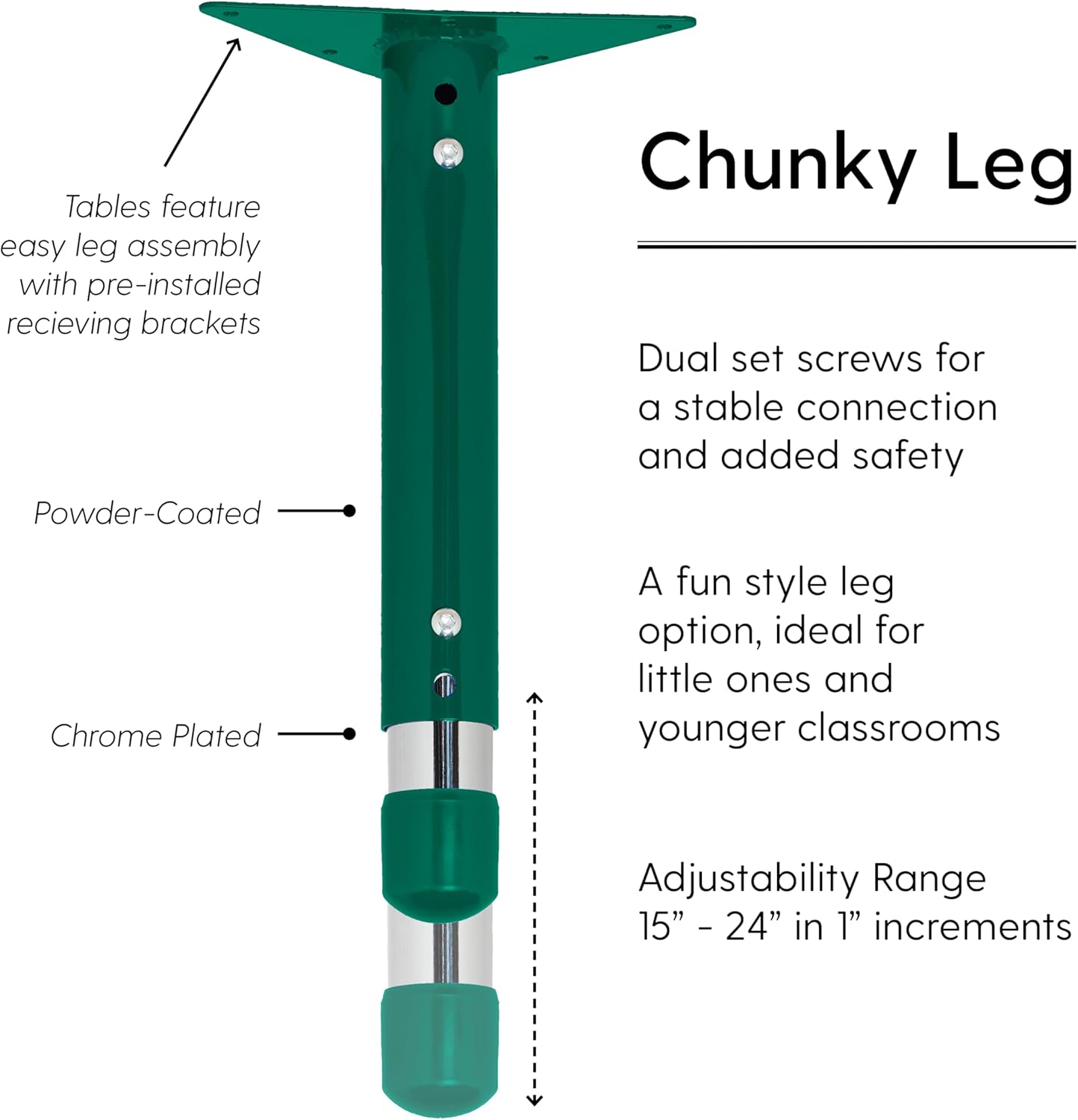 FDP Rectangle Activity School and Classroom Kids Table (30 x 48 inch), Chunky Toddler Legs, Adjustable Height 15-24 inches - Gray Top and Green Edge