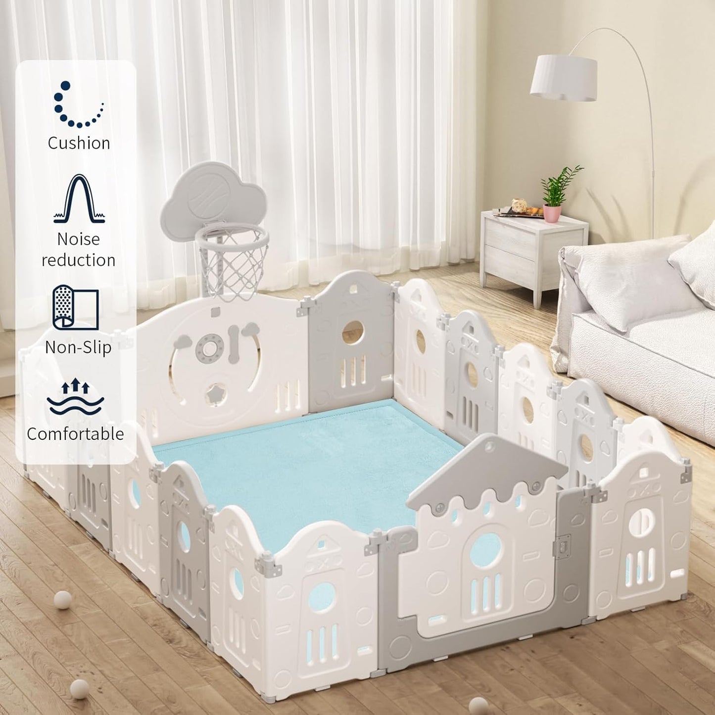 ACOMOPACK Baby Play Mat for Floor 1.3" Thick Memory Foam Play Mat 79"×157 Tummy Time Crawling with Non-Slip Bottom for Living Room,Nursery,Soft Velvet Playpen Mats for Kids,Infants（Light Blue）