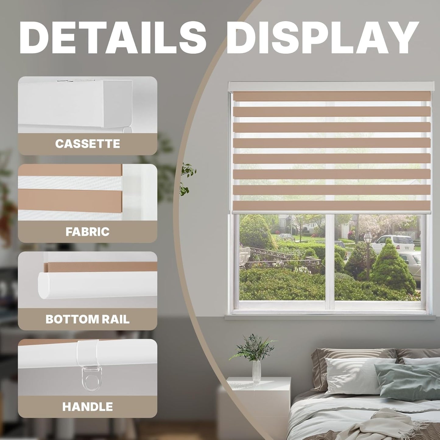 HESTIA Cordless Zebra Blinds Light Filtering Roller Shades UV Blocking Blackout Privacy Indoor Window Blind for Home Office Day and Night, Beige,45" W x 54" H