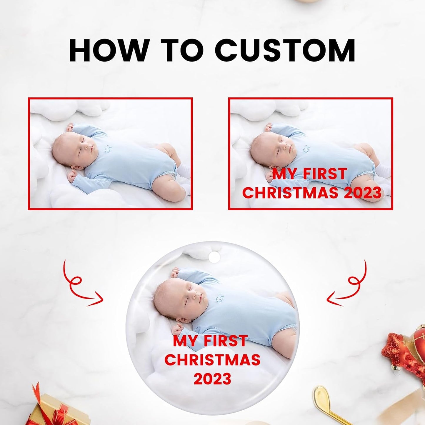 Personalized Christmas Ornaments 2025, Custom Photo Text Ornament Keepsake Gift for Christmas Tree Decorations, Baby Shower, Engagement, Wedding, Birthday