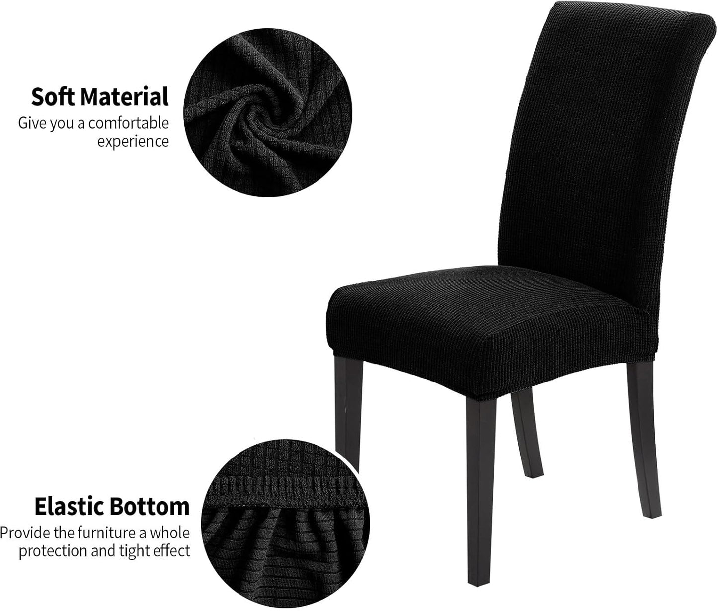 Joccun Chair Covers for Dining Room Set of 6, Dining Chair Slipcovers Stretch Dining Room Chair Covers Seat Protector,Washable Parsons Chair Cover for Home,Hotel,Banquet(Black,6 Pack)