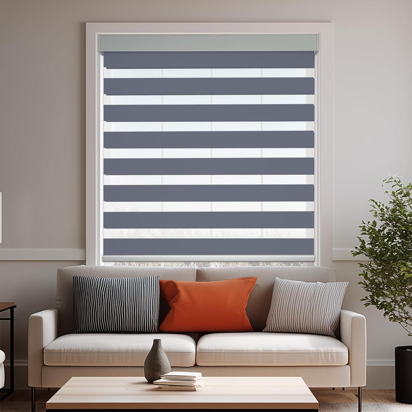 HESTIA Cordless Zebra Blinds Light Filtering Roller Shades UV Blocking Blackout Privacy Indoor Window Blind for Home Office Day and Night, Blue Grey,24" W x 48" H