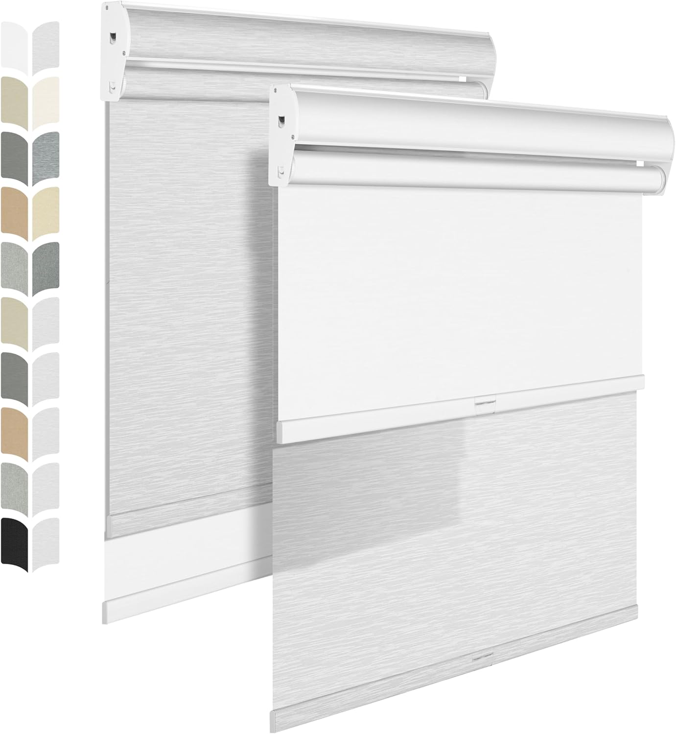 BERISSA Cordless Dual Roller Shades with Cassette Valance,Double Window Shades Blackout and Light Filtering Shades,Day and Night Roller Shades for Home Office Door.Striped Jacquard White.31 W x 80" H