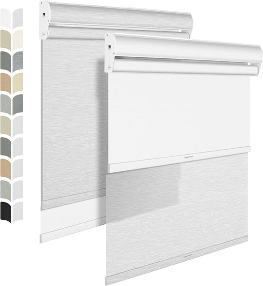 BERISSA Cordless Dual Roller Shades With Cassette Valance, Blackout and Light Filtering, Day and Night for Home Office Door - Striped Jacquard White, 45 W x 80" H