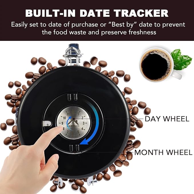 ShanSon Coffee Canister Airtight Coffee Container Stainless Steel Coffee Bean Storage Container with Scoop Coffee Canister for Beans Grounds Sugar Flour Tea Cereal,22OZ, Black
