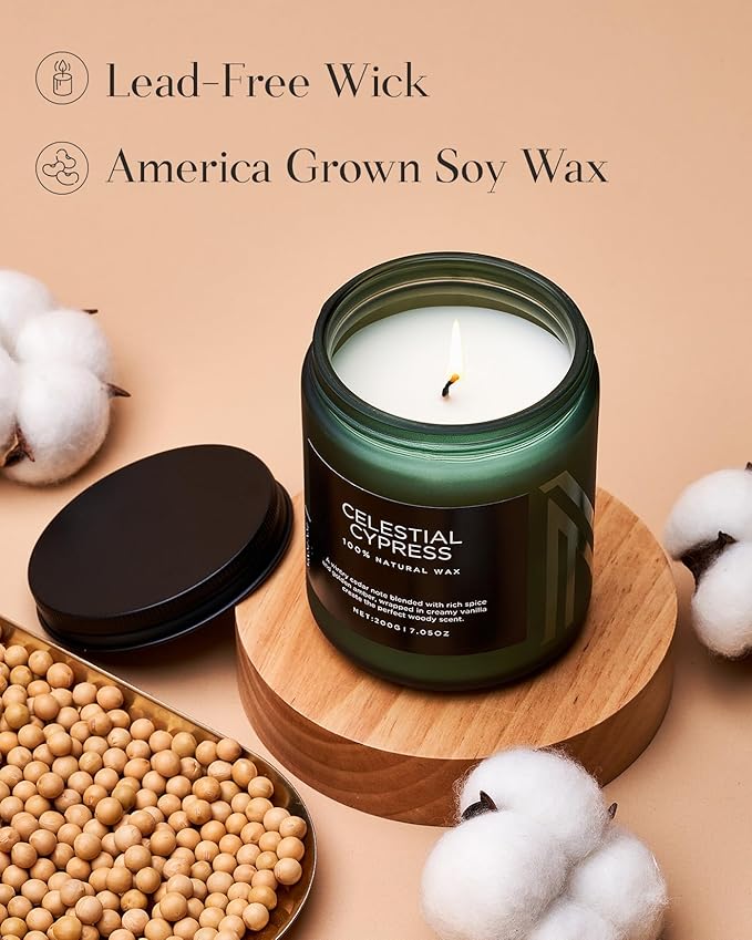 M&SENSE Celestial Cypress Scented Soy Jar Candles, Best Smelling Cedarwood Cardamom Scented Candles 7.05oz 50 Hour Long Lasting Burn, Non Toxic Natural Woody Scent Gifts for Men Women
