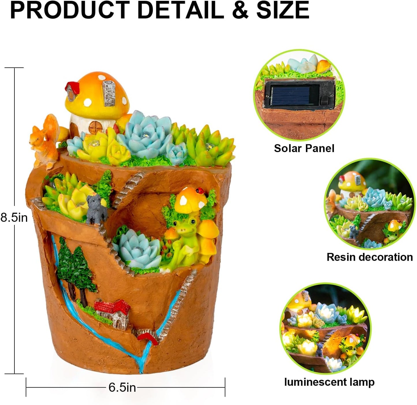 Garden Solar Figurine Light - Flowerpot Succulent Solar Light Outdoor, Solar Powered Lighting Outside Decorations Yard Art Lawn Ornaments for Porch Patio Balcony - Succulent Gifts for Women Mom
