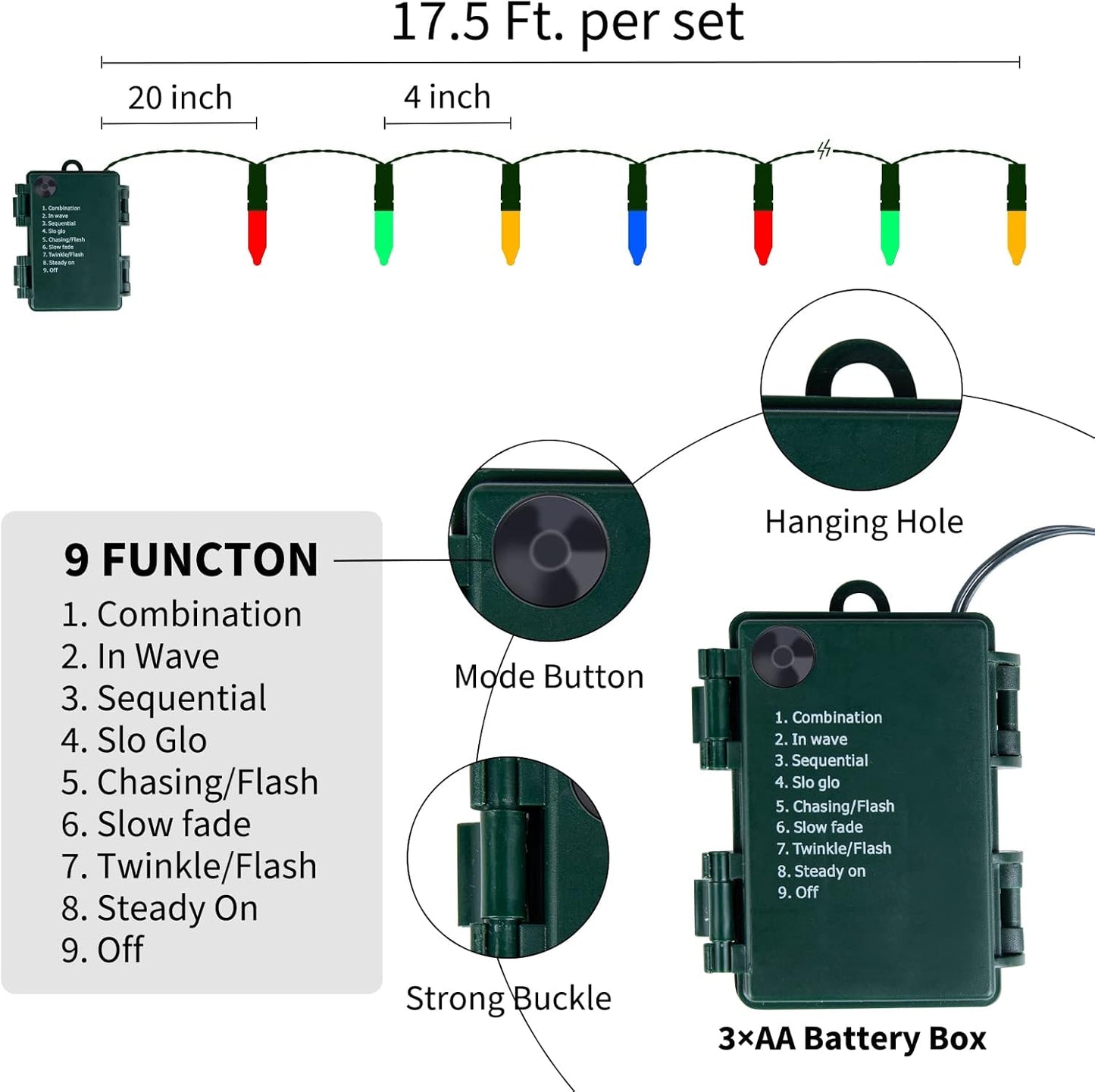 Brightown Christmas Lights 4 Pack 50 LEDs Battery Powered String Lights with Green Wire for Holiday Decorations, Tree Lights, Party, Xmas, Easter, Wedding, Patio, Home Decor, Indoor and Outdoor Use