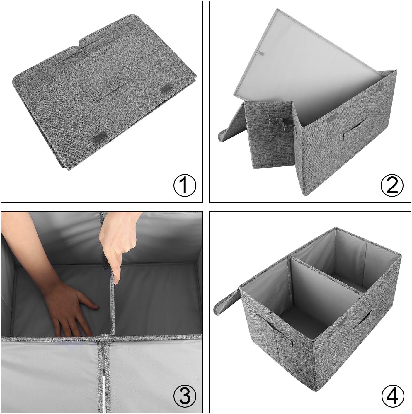 2 Pack Large Storage Boxes with Lids and Handles, Collapsible Linen Storage Bins Organizer Containers Baskets Cube with Removable Divider for Home Bedroom Closet Office (Green, Large)