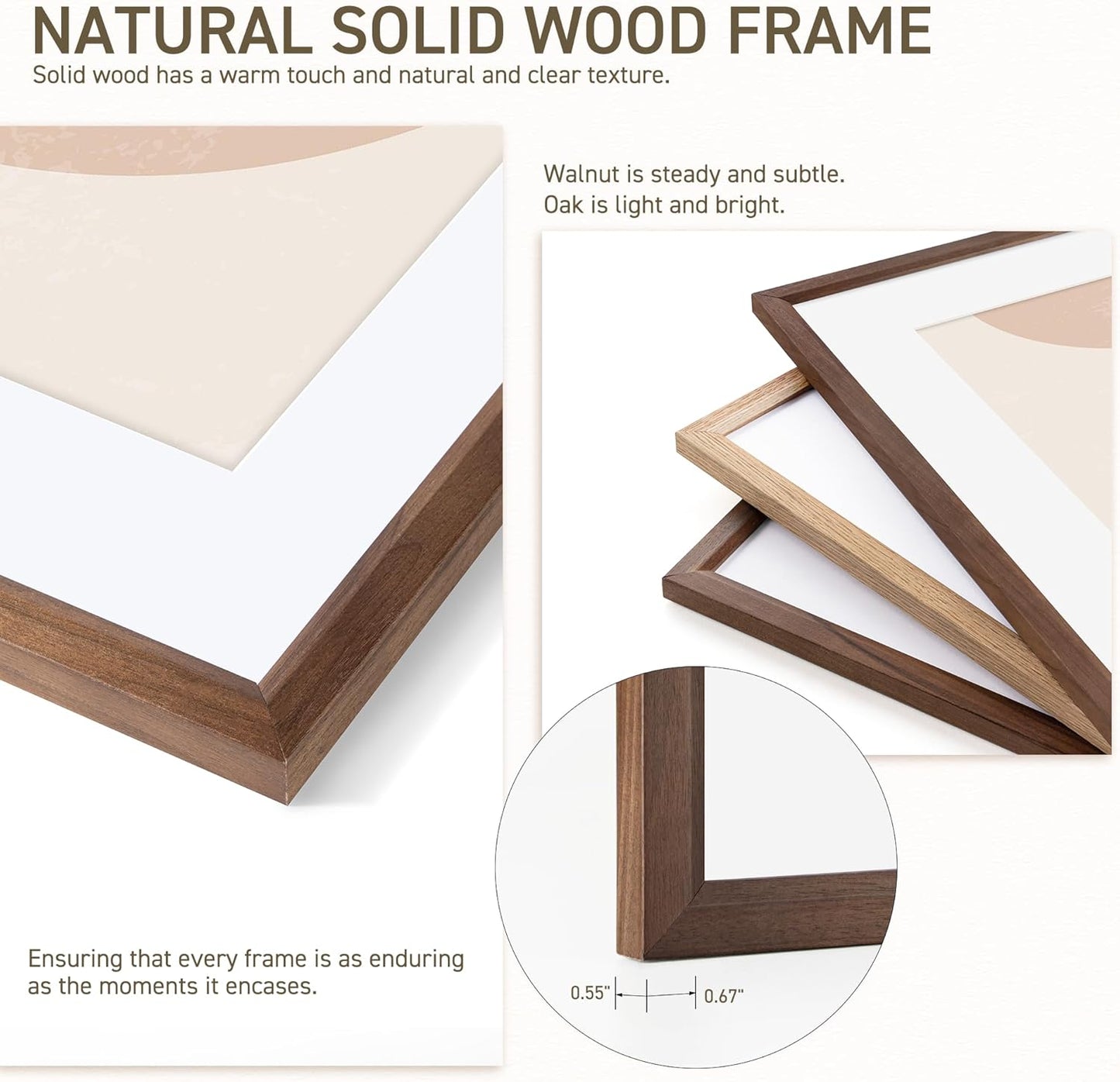 5x7 Picture Frame Natural Solid Walnut Photo Frames with 4x6 Removable Mat Wall Hanging Large Handcrafted Frame with HD Plexiglass Wall and Tabletop Display Large Poster Frame