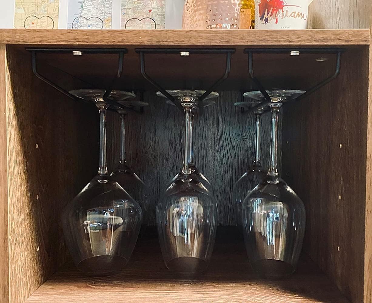 14-Inch Black Wine Glass Rack, Under Cabinet Wine Glass Holder, Stemware Rack, Hanging Stemware Holder, Set of 2