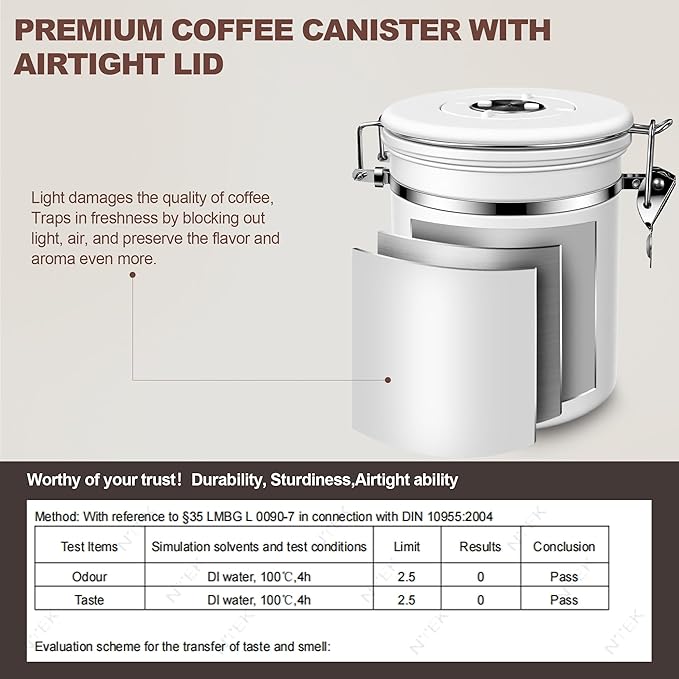 ShanSon Coffee Canister Airtight Coffee Container Stainless Steel Coffee Bean Storage Container with Scoop Coffee Canister for Beans Grounds Sugar Flour Tea Cereal,11OZ, White