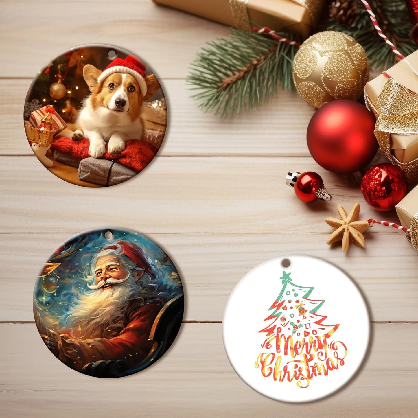 50 PCS Sublimation Ceramic Ornament Blank Round Two-Sided Printed White Ceramic Decoration Handmade DIY Personalized Christmas Home Decoration Bulk 3 inch