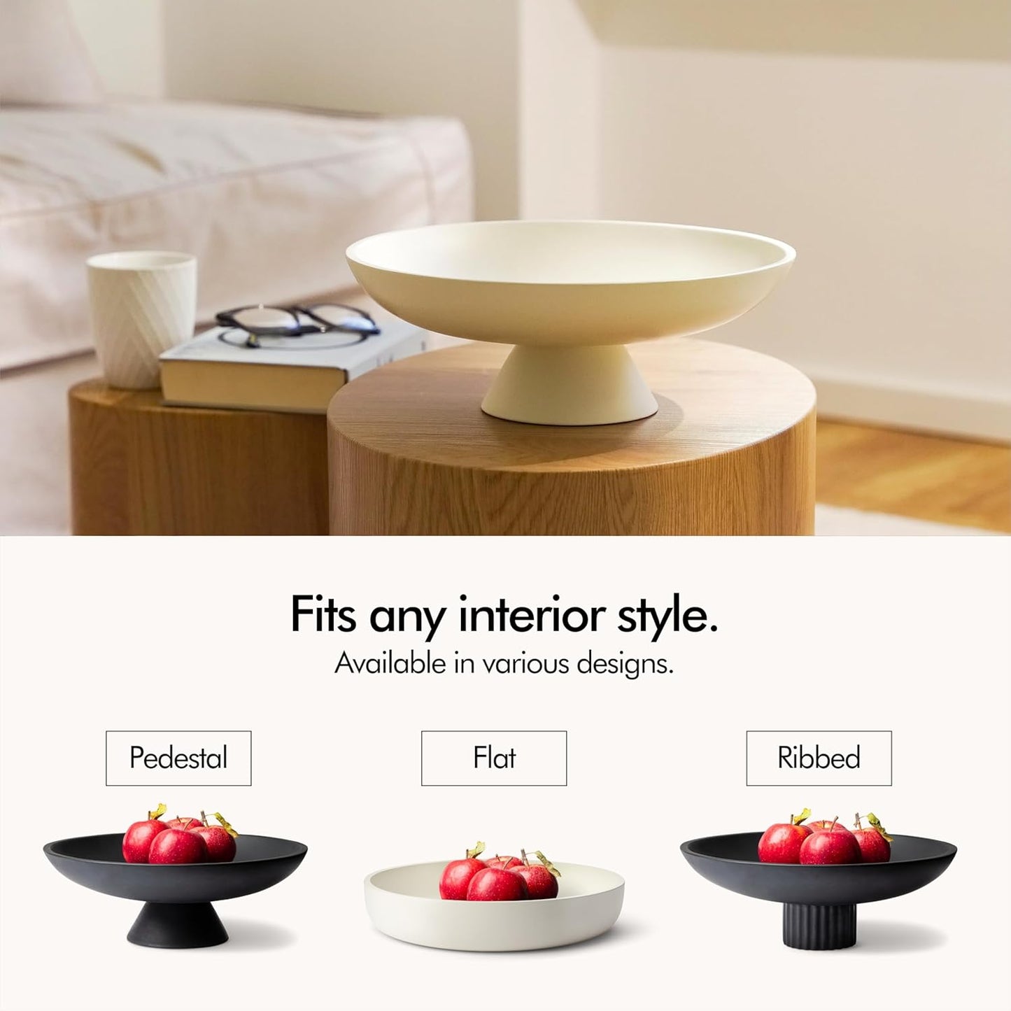 KIVY Concrete Fruit Bowl for Kitchen Counter - Large Decorative Pedestal Bowl for Home Decor - Modern Key Bowl for Entryway Table - White