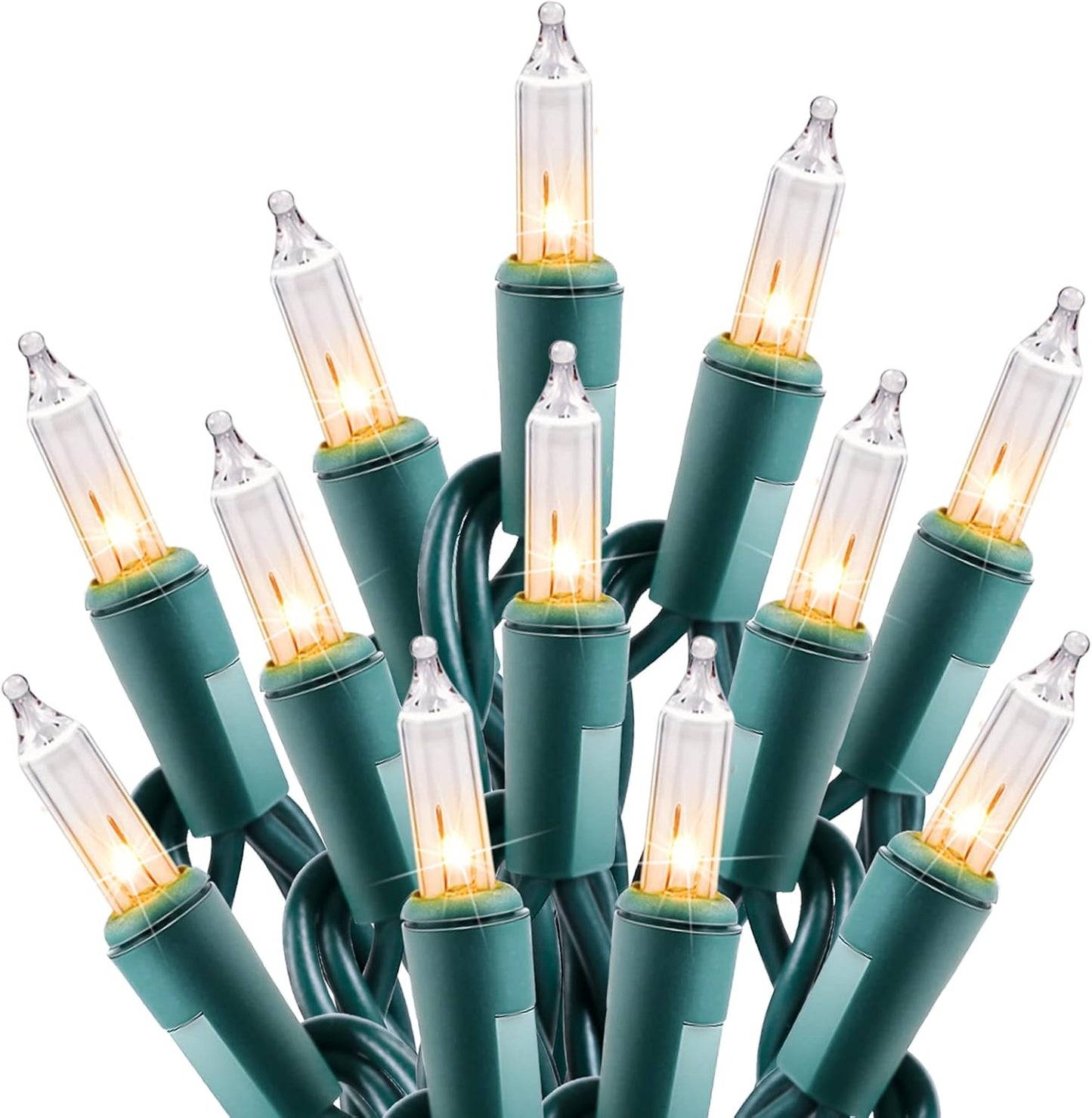Clear Christmas Lights 200 Count 50 Feet Bulb Mini Lights, Waterproof String Lights, Color Changing Lights for Indoor Xmas Tree Garland Birthday Wedding Decoration, Green Wire