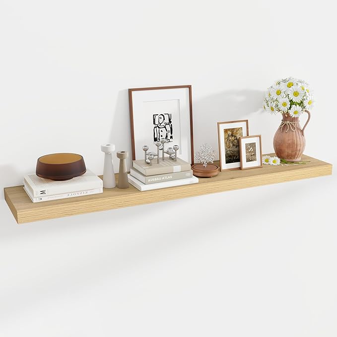 55 Inch Floating Shelves, 11.6 Inch Deep Floating Shelves for Wall, Floating Shelf with Invisible Brackets, Deep Shelves for Bathroom, Bedroom, Living Room, 1 Pack, Natural