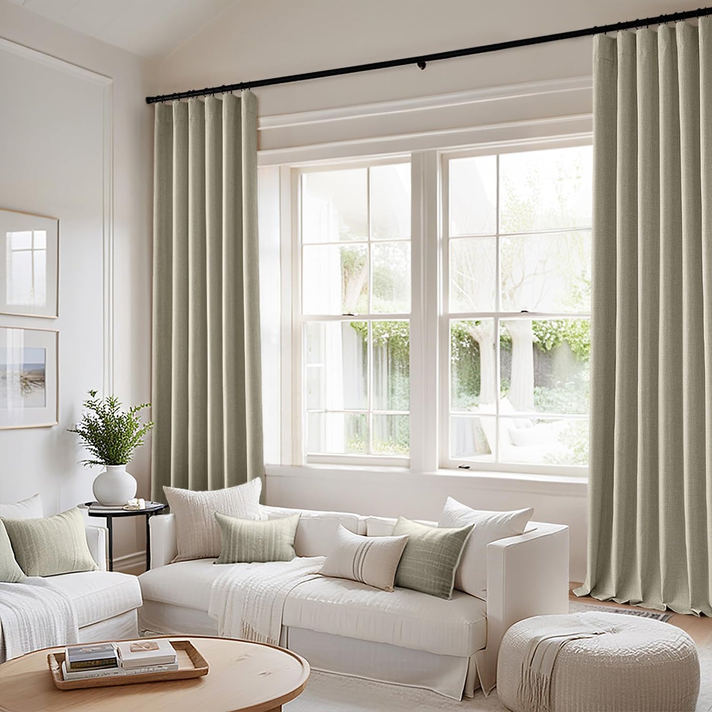 MIULEE 100% Blackout Curtains 108 Inch Long 2 Panels Set for Bedroom, Thick Luxury Faux Linen Black Out Curtain Room Darkening Back Tab Pleat Window Textured Drapes with Hooks for Living Room, Oatmeal