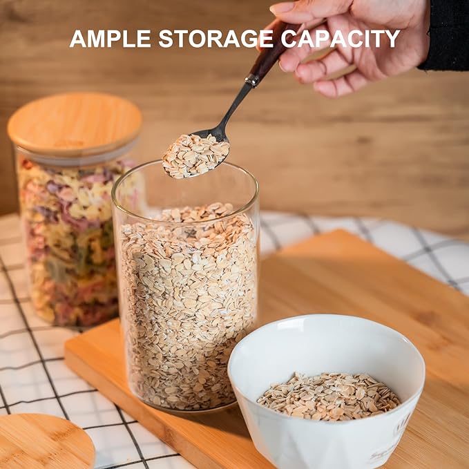 Glass Food Storage Jars 6-Pack 37oz - 4x6 in-Clear Glass Food Canisters with Bamboo Lid Airtight For Serving Tea, Coffee, Flour, Sugar, Candy, Cookie, Spice and More (Circular)