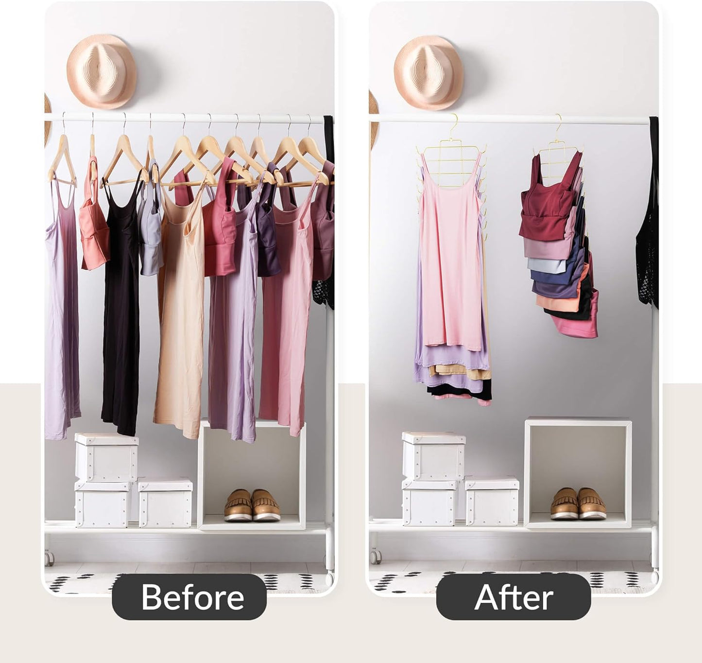 ZEDODIER Tank Top Hanger, Space Saving Bra Hamgers, Non-Slip Hanging Sport Bras Holder, Closet Organizers and Storage for Camisoles Tank Tops Bras Ties Swimsuits Strappy Dress, Gold