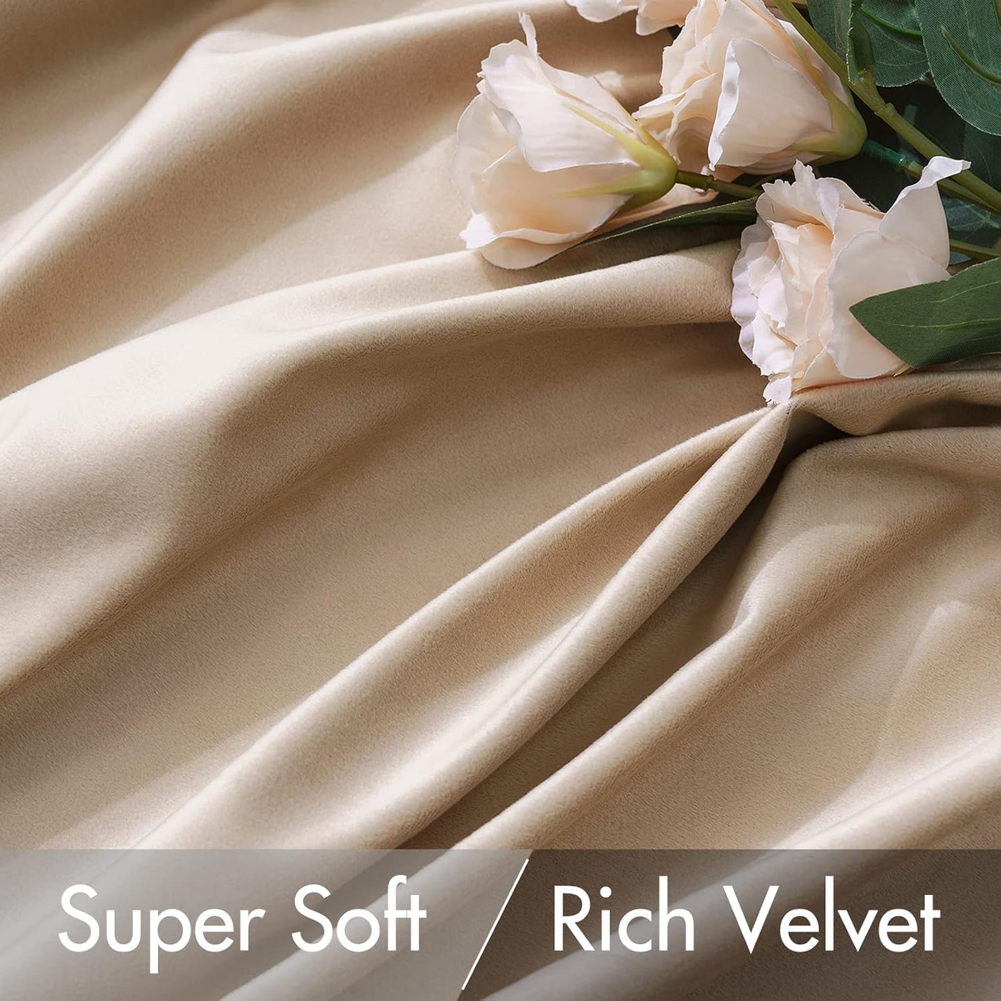 MIULEE Velvet Curtains 90 inches - Pinch Pleat Luxury Room Darkening Curtains for Bedroom Living Room Thermal Insulated Super Soft Window Drapes Rod Pocket, Camel Beige, W52 x L90 inch, 2 Panels