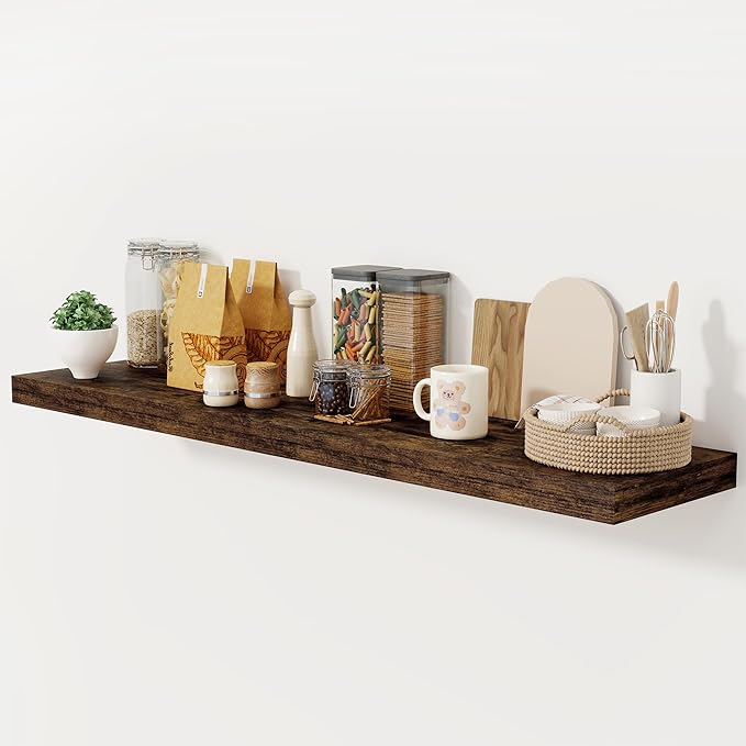Floating Shelves 55 Inch Long, 55 x 12 Large Floating Shelf Wall Mounted, 12 Inch Wide Floating Shelves for Fireplace Mantel, 2" Thicked Storaged Shelves for Living Room, Bedroom, Rustic Brown, 1 Pack