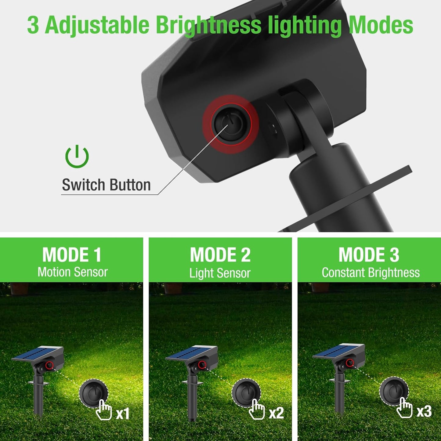 nipify Solar Spot Lights Outdoor Motion Sensor with 3 Modes, Solar Spotlights Outdoor Waterproof 2-in-1 Auto On/Off Landscape Lighting for Outside Yard Wall Garden Pathway, Cool White