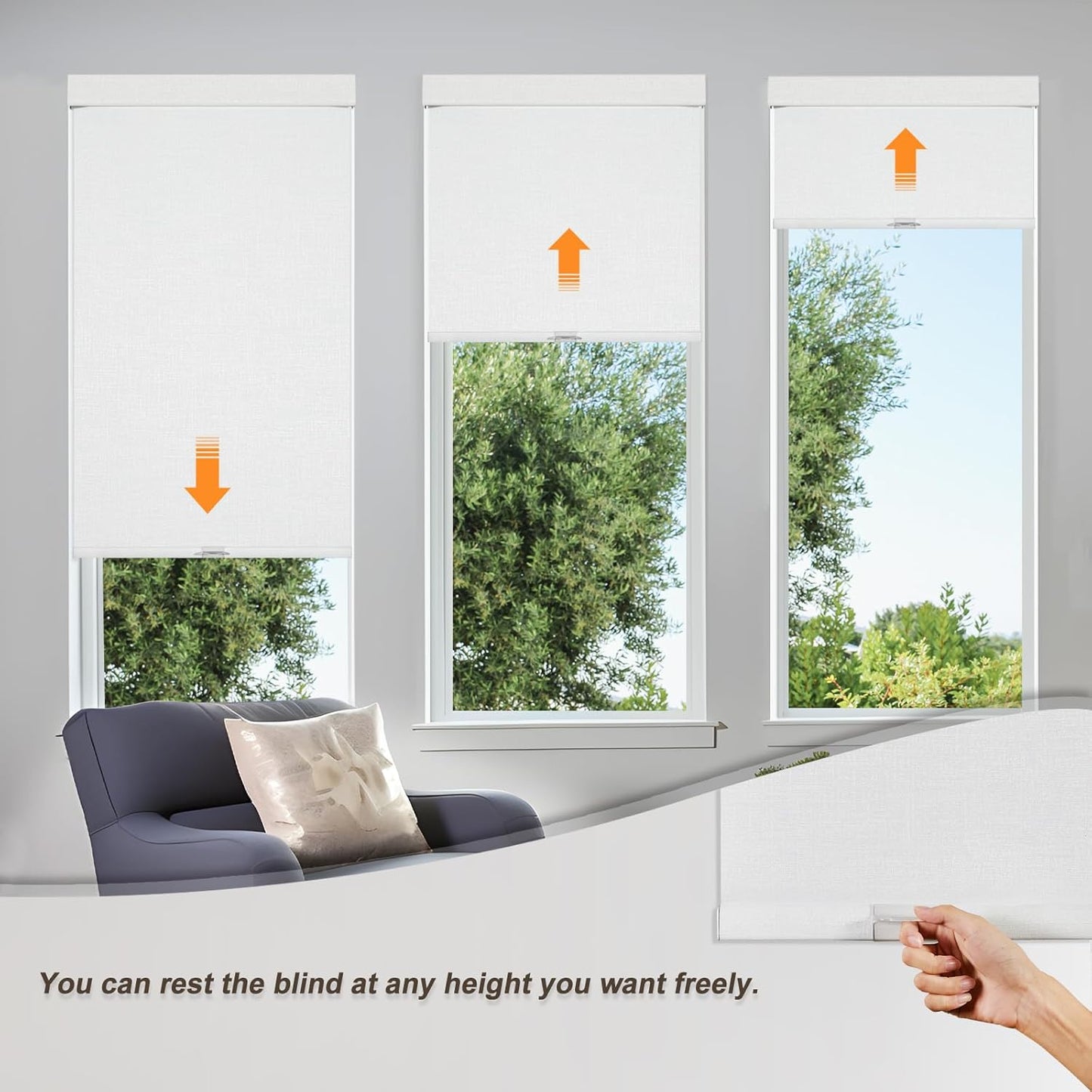 Persilux Blackout Roller Shades & Blinds Windows Shades Free-Stop Blackout Blinds with Jacquard Fabric,Cordless Blinds Pull Down Shades for Home, Easy to Install for Door/Office, White(90" W x 72" H)