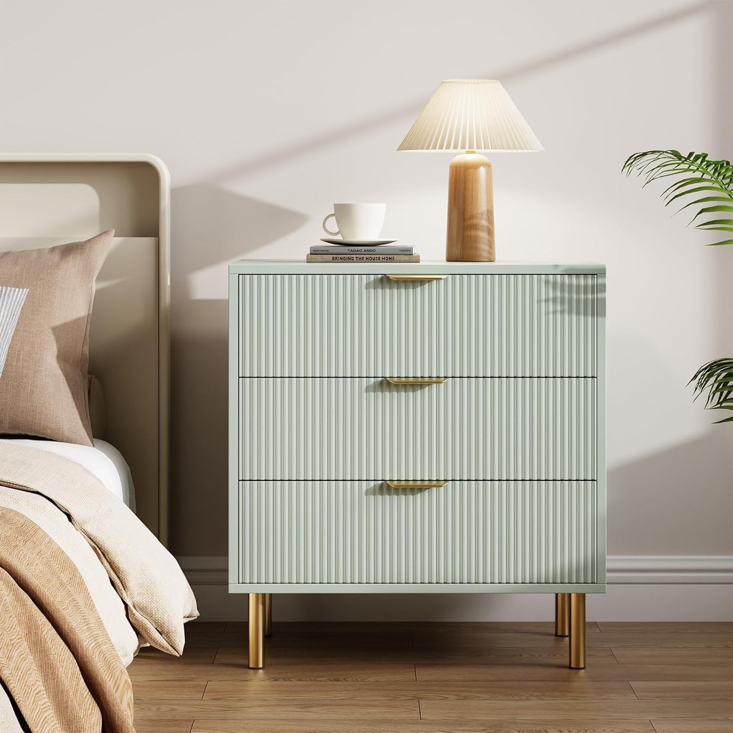 GAOMON 3 Drawer Dresser, Wood Chest of Drawers Organizer Storage with Gold Handle, Small Storage Cabinet, Modern Design Dresser for Bedroom, Living Room, Closet, Hallway, Entryway, Green