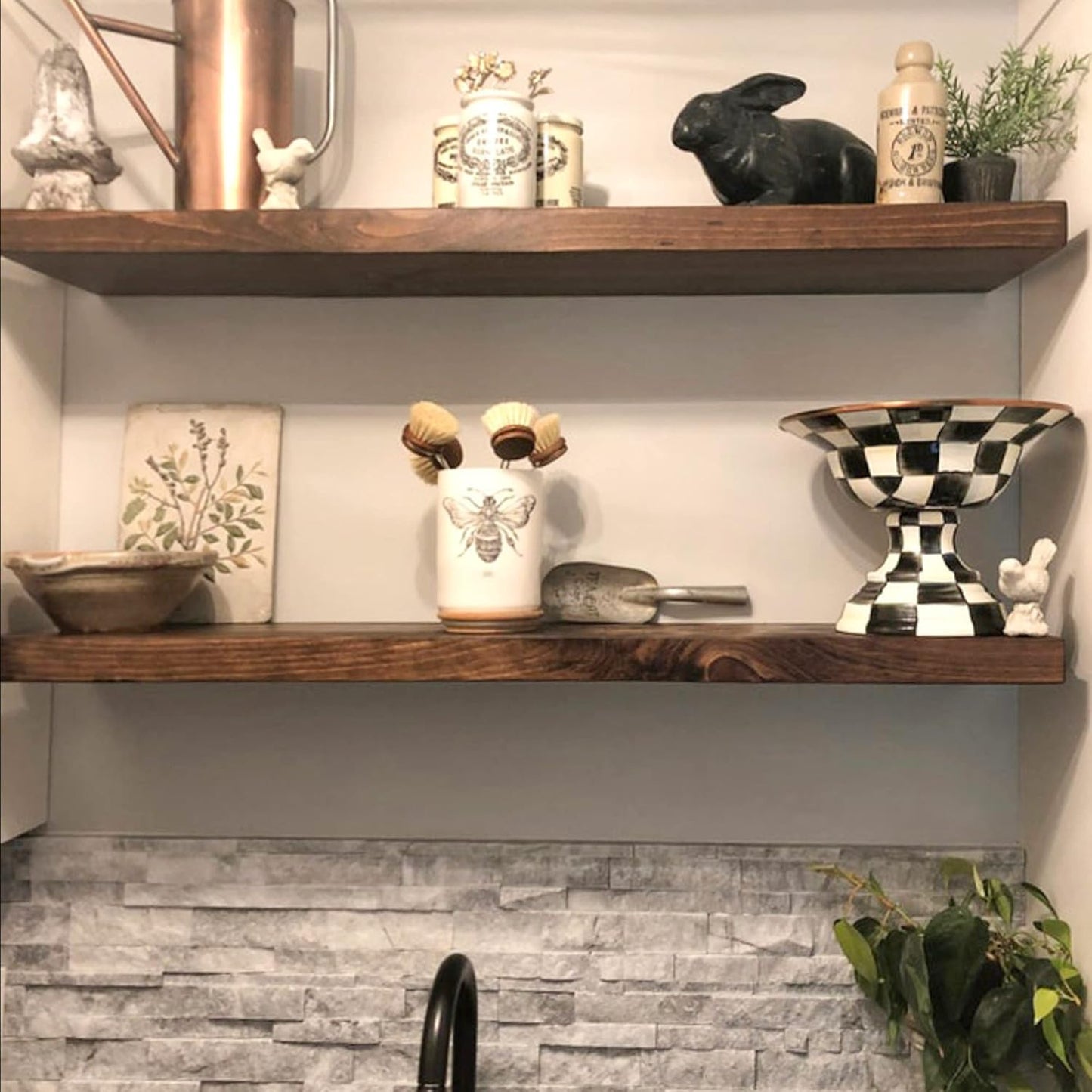 URBANDI, Rustic Floating Shelves, Set of 2, Hidden Bracket, Solid Wood, Heavy Duty, Wall Mounted Shelves, (Provincial, 12Wx12D)