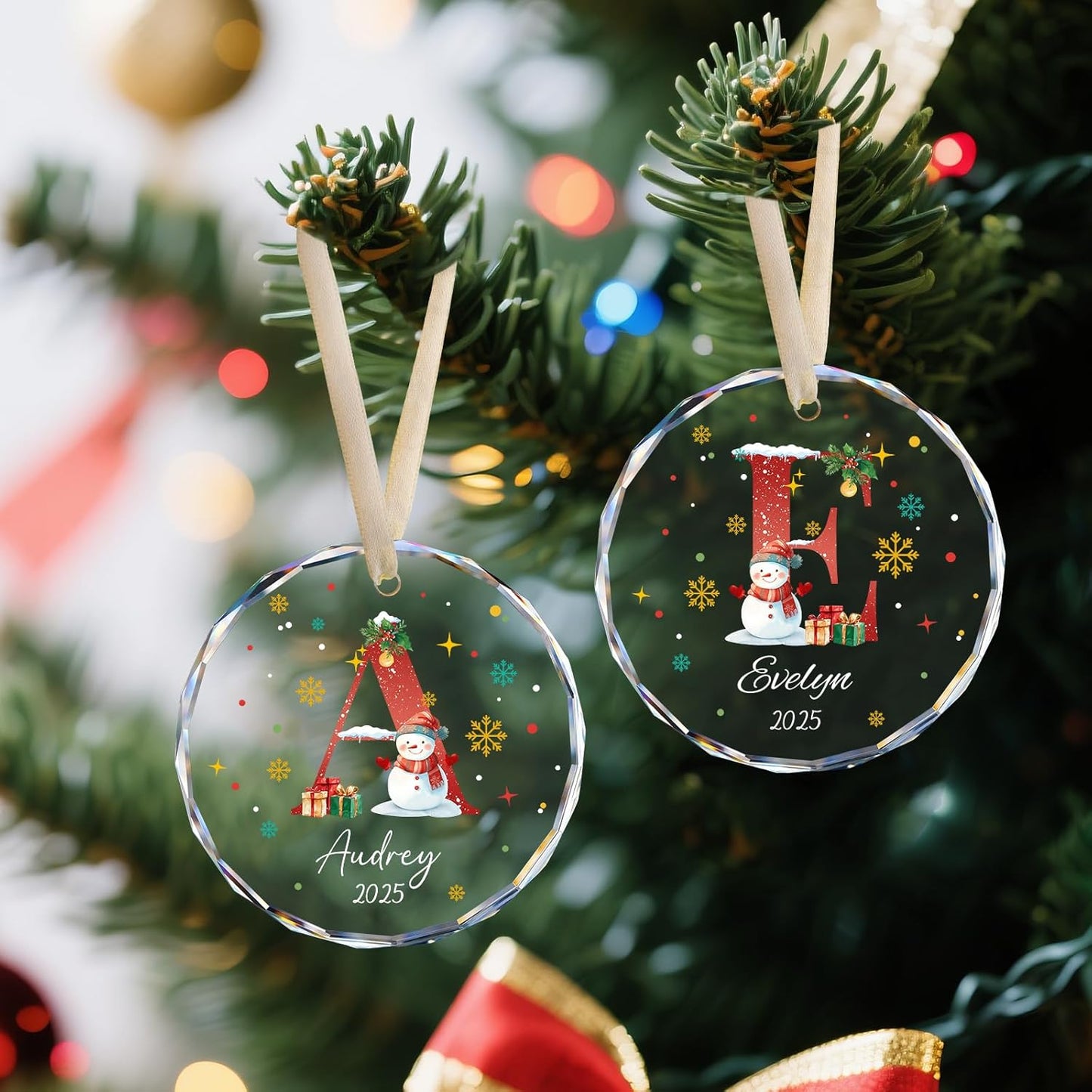 Personalized Christmas Ornaments with Names, Name Ornaments for Christmas Tree, Custom Snowman Letter Christmas Ornament for Kids and Adults, Stocking Name Tags