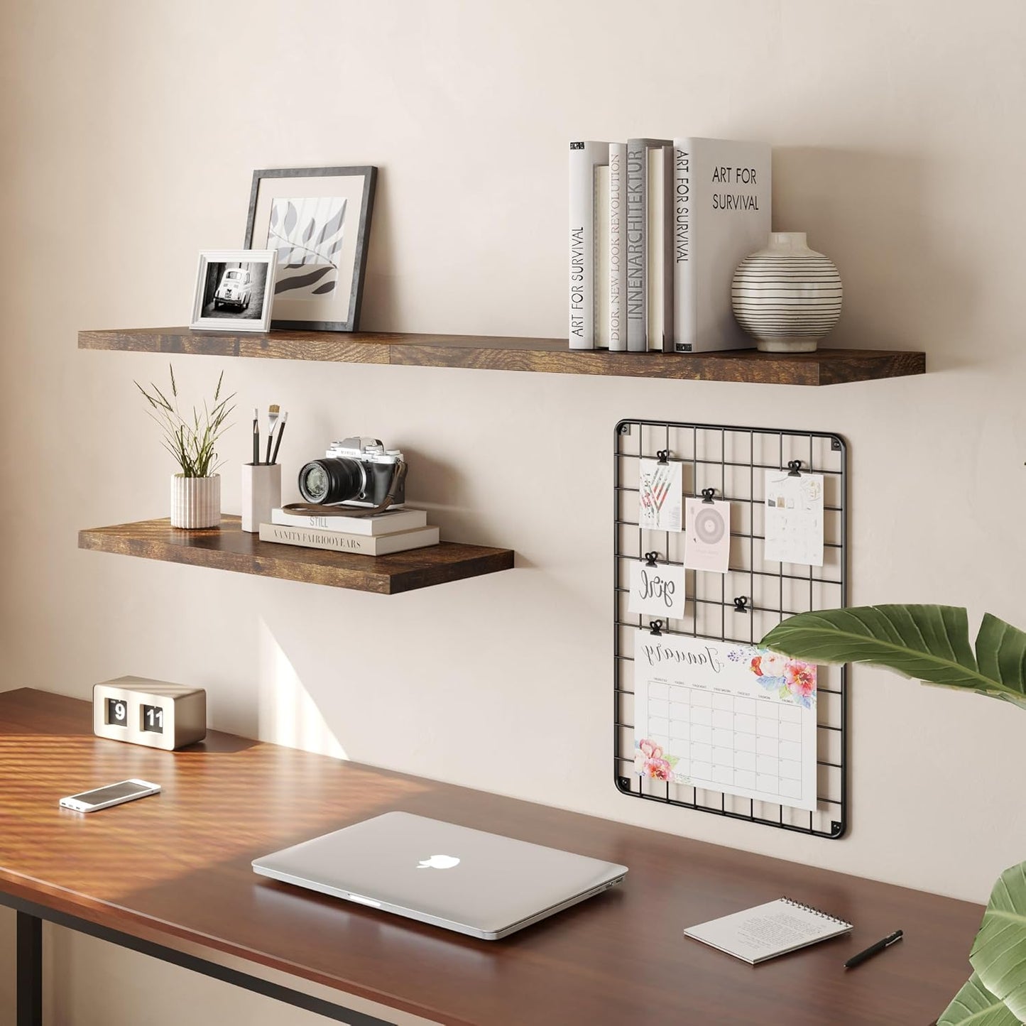 Wall Shelf Set of 2, Rustic Brown Floating Shelves 36 in W x 10 in D x 1 in H, Wooden Floating Wall Shelf with Invisible Brackets for Living Room/Bedroom/Bathroom/Kitchen Storage and Decor