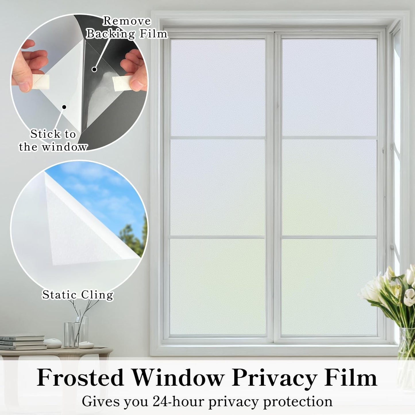 DUOFIRE Privacy Window Film Frosted Glass Film Matte White Static Cling Glass Film No Glue Anti-UV Window Sticker Non Adhesive for Privacy Office Meeting Room Bathroom Living Room DS001W 47.2x78.7in