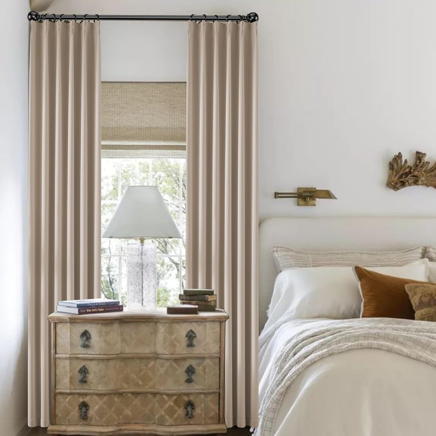 KangBang Khaki Curtains 102 Inches Long for Living Room-Pinch Pleated Blackout Solid Thermal Insulated Window Treatment Room Darkening Drapes for Apartment Hotel with Hooks(40”Wx102”L, Taupe,2 Panels)