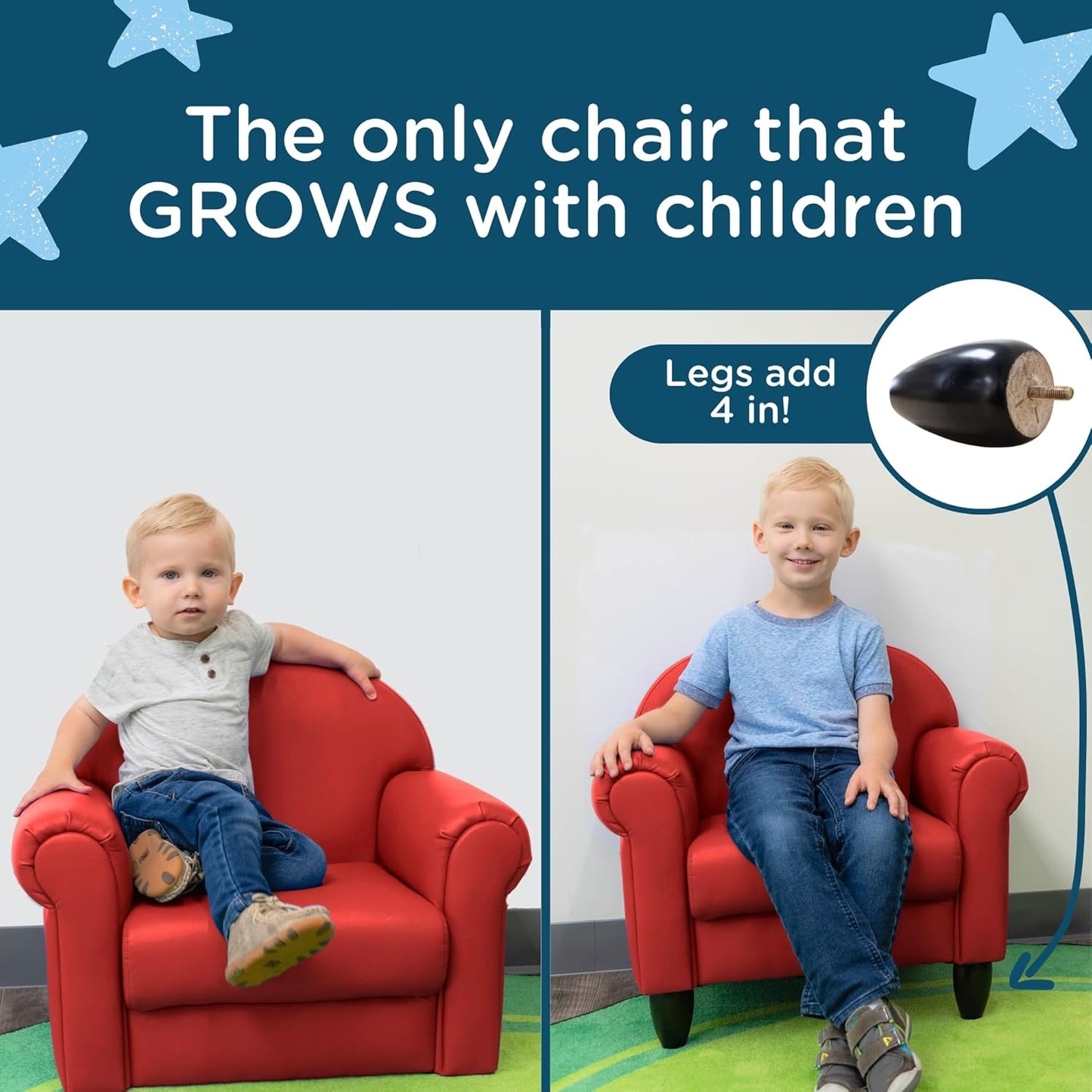 Children's Factory As We Grow Toddler Chair, Red, CF805-196, Flexible Seating for Daycare or Preschool, Kids Reading Chair, Playroom Furniture