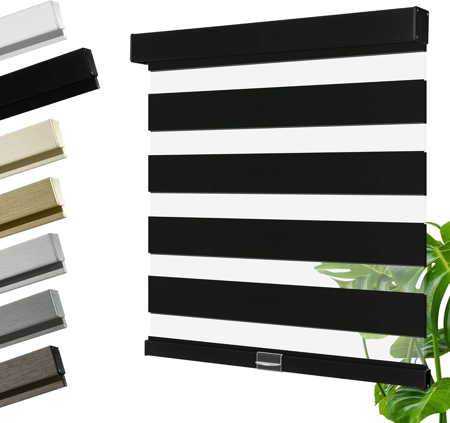 Cordless Zebra Blinds for Windows, Blackout Interior Blinds,Easy to Install,UV Protection,for Offices and Home,Custom Roller Shades, Solid Black, 53" W x 36" H