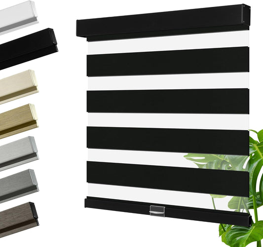 Cordless Zebra Blinds for Windows, Blackout Interior Blinds,Easy to Install,UV Protection,for Offices and Home,Custom Roller Shades, Solid Black, 27" W x 48" H