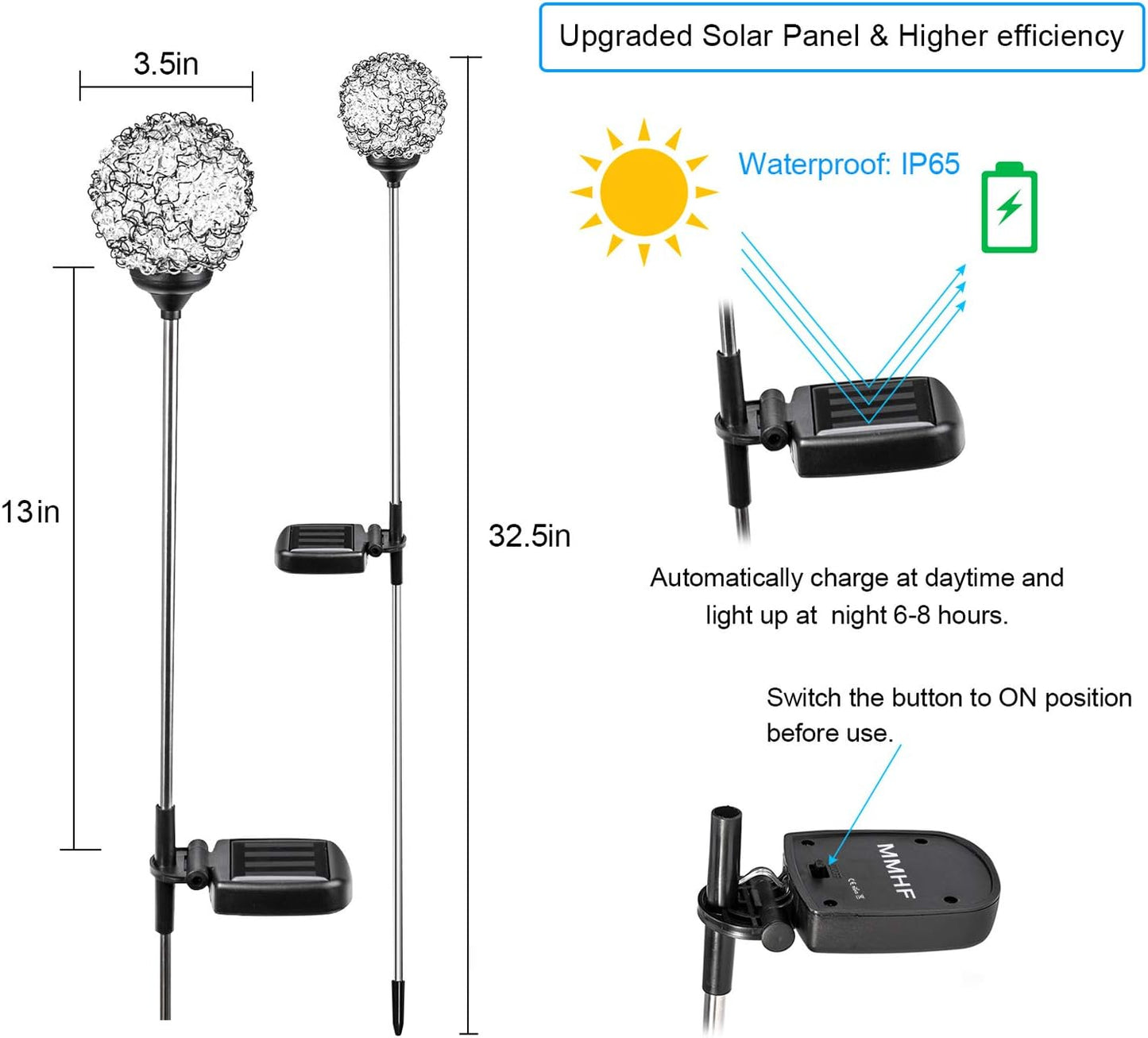 Solar Garden Lights Outdoor, Upgraded Globe Powered Garden Light, Multi-Color Changing LED Solar Stake Lights for Patio Backyard Pathway Party Decoration (Stainless Steel, 2 Pack)