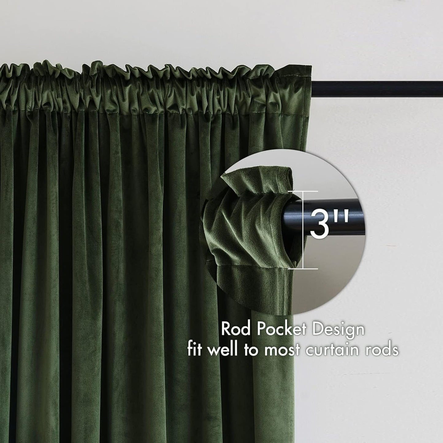 MIULEE Olive Green Velvet Curtains Thermal Insulated Blackout Curtain Drapes for Bedroom Living Room Darkening 132 Inches Long Curtains Panels Rod Pocket Set of 2